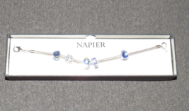 Napier Silver Tone Slide Charm Bracelet Beads Butterfly Perfume Bottle Blue - £17.37 GBP