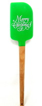Merry Christmas Green Spatula Silicone White Wood Handle 8 3/4&quot; Kitchen Scraper - £7.13 GBP