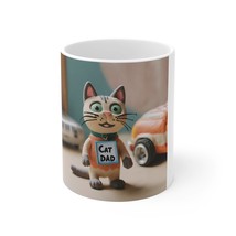 Ceramic Mug 11oz, Cute Claymation Cat Dad Gift - £11.78 GBP