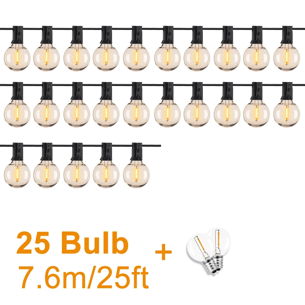 Gar Outdoor Solar Lamp Bulb String Lights 25 Edison Bulb Wedding Decoration G40  - £109.38 GBP