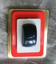 Mid Century Modern Red, White &amp; Black Enamel Gold-tone Brooch 1960s vintage 2&quot; - £11.34 GBP