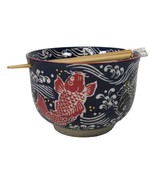 Blue Red And Black Koi Fishes Large 24Oz Donburi Ramen Bowl With Chopsti... - $403.38 MXN