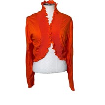 Ashley Stewart Orange Ruffled Open Front Cardigan Sweater Plus Size 18/20 - £18.26 GBP