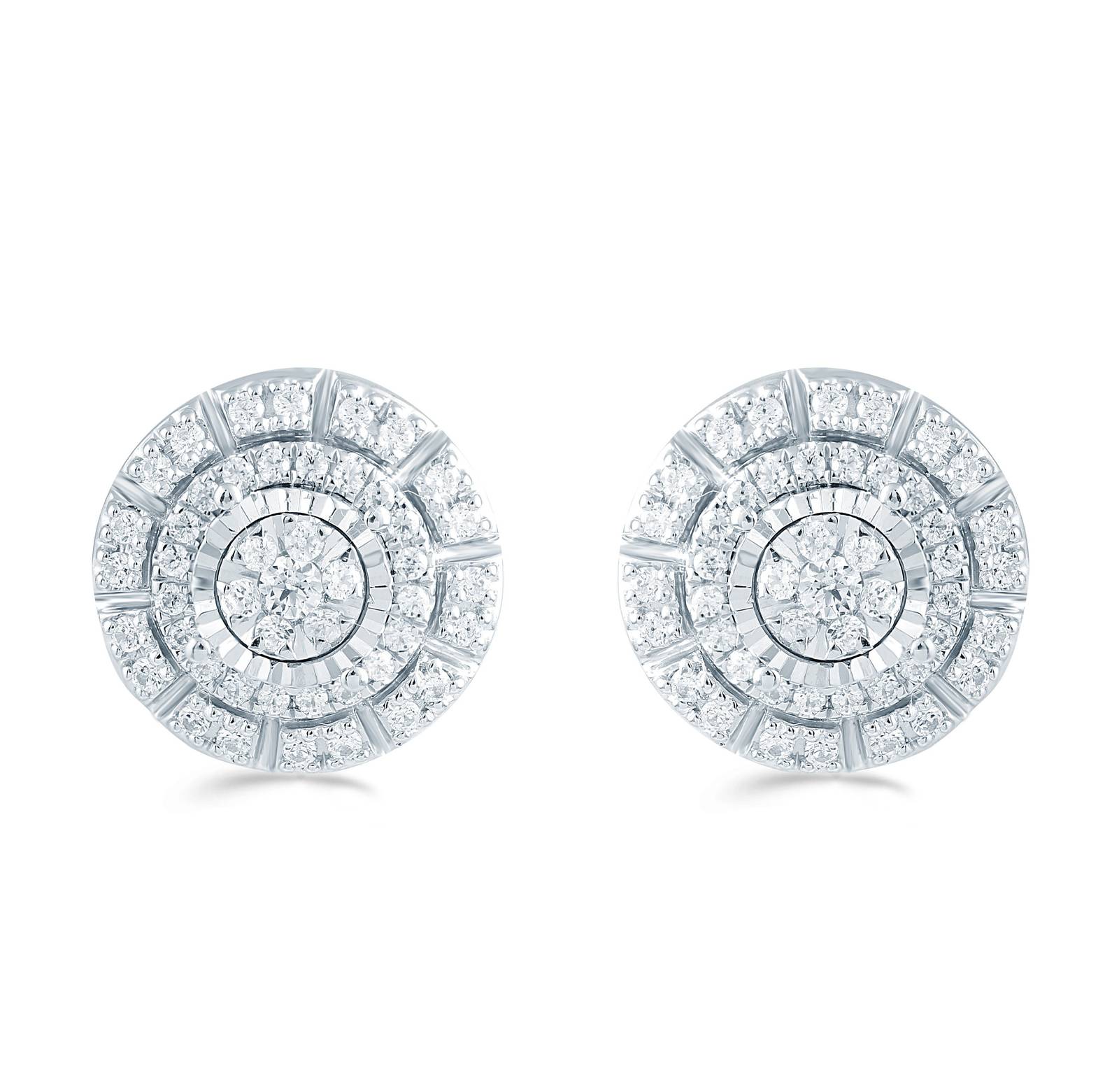 1/2ct tw Diamond Round Cluster Fashion Stud Earring in Sterling Silver - £69.37 GBP