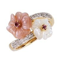 Authenticity Guarantee 
14K Yellow Gold Pink Tourmaline and Mother of Pearl D... - £876.47 GBP