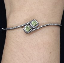 Natural 1.10ctw Peridot Black Rhodium 925 Sterling Silver Bangle Bracelet 8.8g - £106.83 GBP