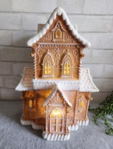 14&quot; LED Lighted Victorian Christmas Gingerbread House Glitter Scrollwork Icing - £51.84 GBP