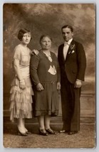 RPPC Lovely Young Flapper Girl Mother and Son Studio Portrait Postcard D24 - £13.08 GBP