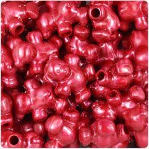 BeadTin Red Pearl 25mm Teddy Bear Pony Beads (24pcs) - $2.39