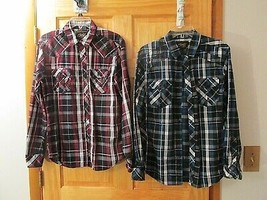 CHALC Lot of 2 Men&#39;s Button Down Western Style Shirt Medium Red &amp; Blue P... - £15.71 GBP