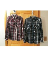 CHALC Lot of 2 Men&#39;s Button Down Western Style Shirt Medium Red &amp; Blue P... - £15.64 GBP