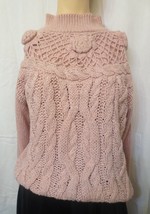 Vintage Colleen&#39;s Collectables Rose Pink Cable Hand Knit Floral Sweater ... - £15.69 GBP
