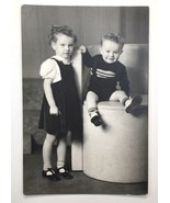 Vintage Portrait Photo of Adorable Brother and Sister Child Toddler B&amp;W ... - $10.00