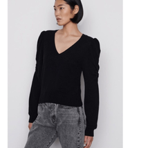 FRAME Frankie Puff Sleeve Cashmere Sweater, 100% Cashmere, Black, Large ... - £155.63 GBP