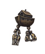 JJ Jonette Noah&#39;s Ark Lion Giraffe Brass Tone Dangling Charms Lapel Pin ... - £6.68 GBP