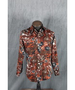 Vintage Disco Shirt - Brown and Black Floral Pattern - Men&#39;s Large - $718.24 MXN