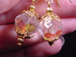 (EE-500-5) White clear crystal faceted bead dangle earrings gold - £11.03 GBP