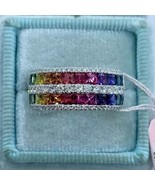 5 ctw Princess Cut Rainbow Sapphire 14K White Gold Plated S925 Wedding B... - $186.88