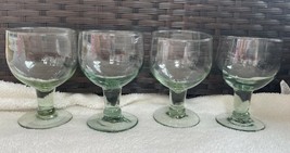 Set Of 4 HAND BLOWN PALE GREEN COCKTAIL DESSERT JUICE GLASSES 5.25” Tall - £21.10 GBP