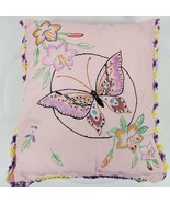 Vintage Hand Crafted Embroidery Butterfly Throw Pillow 10x12 Inch - $14.00