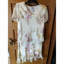 J.B.S. LTD 2 Piece Lined Blouse Top &amp; Skirt Size 10 Flowers Floral Womens - £11.75 GBP