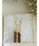 Wood and resin bar earrings with gold flakes, gold plated steel hooks - £9.41 GBP