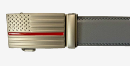 Fire Fighter EMS Belt Buckle w/ Belt American Flag Red Line Metal Ratche... - $28.89