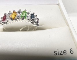 City X City Pure Silver Plated 5 Colored Stone Ring, Size 6, Gorgeous, Nib - $10.93