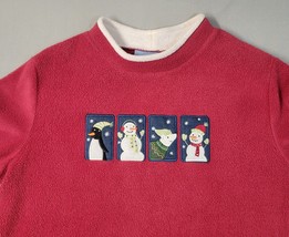 Vtg Croft &amp; Borrow Women Medium Fleece Pullover Mock Neck Sweatshirt Red Snowmen - £10.93 GBP