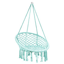 Hanging Hammock Chair Macrame Swing Handwoven Cotton Backrest Garden Turquoise - £83.66 GBP
