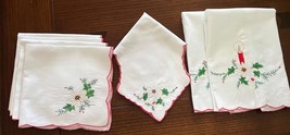 Vintage Holiday Embroidered Christmas Set 4 Napkins Bread Basket 2 Tea T... - $34.64