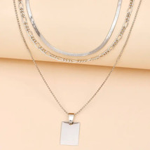 Three Layered Multi Chain Tag Necklace Silver - £10.41 GBP