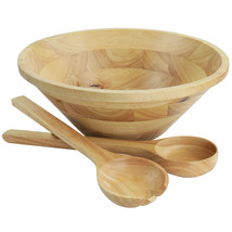 Martha Stewart Coban 3 Piece Rubber Wood Salad Bowl and Servers in Light... - $88.03