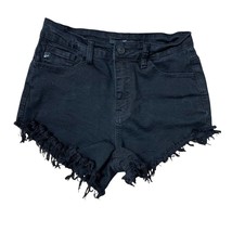 KanCan Size 27 7 Shorts Cut Off Distressed Raw Hem Fringe Denim Black Jeans - $16.81