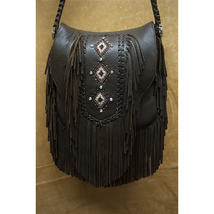 80s Western Hippie Leather Handmade Indian Bead, Fringed Cross Body Ladies Bag - £55.67 GBP
