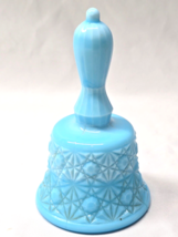Vintage MOSSER GLASS Ohio 5.25&quot; Robins Egg Blue DAISY &amp; BUTTON Bell With... - $8.78