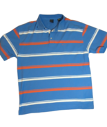 Kani Men&#39;s 3X blue polo shirt white orange stipes cotton poly blend vintage - $16.82