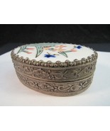 Vintage Compact snuff pill box porcelain enamel silver tone ESTATE SALE - £33.83 GBP