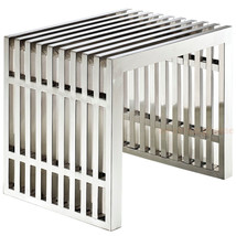 Stainless Steel Slat Grid Bench Seat End Side Table Stool Nuevo Amici Style - $219.99