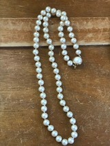 Vintage Long Ecru Colored Hand Knotted Faux Pearl Necklace w Goldtone Mabe Pearl - £11.70 GBP