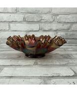 Fenton Blue Purple Carnival Glass Ribbon Tie Bowl Candy Ribbon Edge 8.5 Inches - $75.59