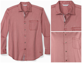 Tommy Bahama Tahitian Twilly Long Sleeve Shirt Mens 4XLB Cherry Stone Red Cotton - £44.38 GBP