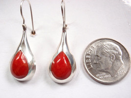 Simulated Coral Wire Back 925 Sterling Silver Teardrop Earrings - $11.69