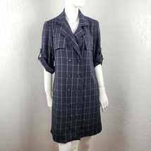 Pearl by Lela Rose Plaid Double Breasted Jacket Dress Preppy Navy Blue Sz 2 - £60.17 GBP