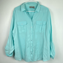 Chicos 3 Button Pocket Front Shirt Blue Collar V Roll Tab Pleat Womens XL 16 - £11.31 GBP