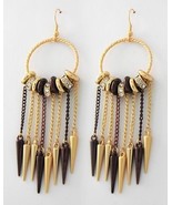 NEW Two-tone Chandeliers Dangle Spike Charms Earrings - 4 3/8&quot; Drop - ST... - £11.18 GBP