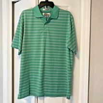Tri Mountain Mens Sz M Polo Shirt Striped Green Orange White  - $12.86