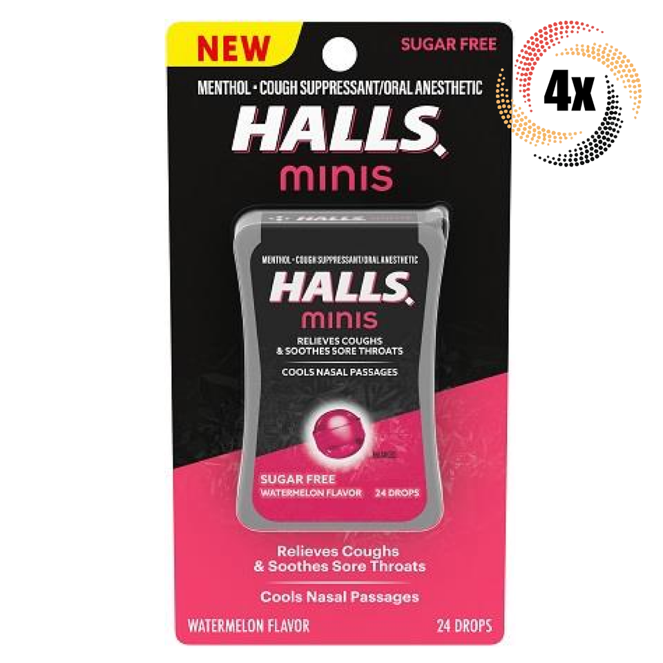 4x Packs HALLS Minis Watermelon Flavor Menthol Cough Drops | 24 Drops Pe... - $25.10