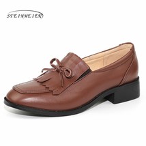 Women leather ox shoes woman flats handmade vintage retro lace up loafers brown  - £63.61 GBP