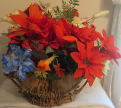 Artificial Colorful Flowers Planter Woven Basket w/Handle Indoor House P... - $10.00